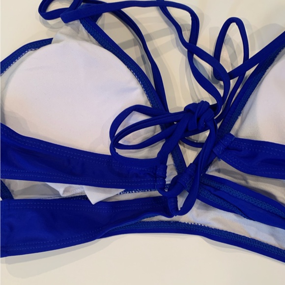 Maternity Two Piece Criss Cross Blue Swimsuit Bikini V Neck Size Small - Picture 12 of 15